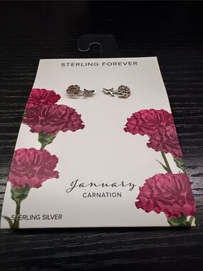 Sterling Forever January Carnation Sterling Silver Stud Earrings